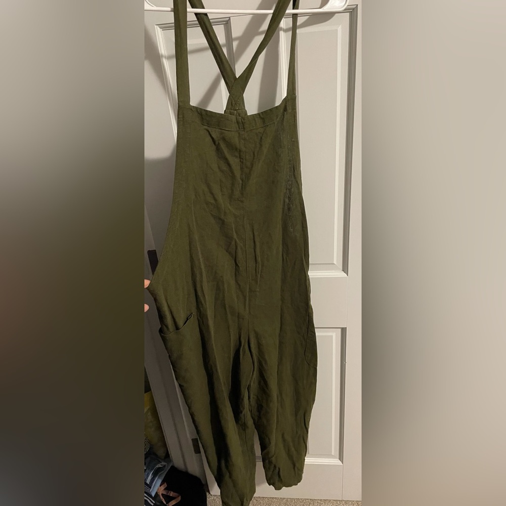 Forever 21 Olive Green Distressed Overalls - Size Large